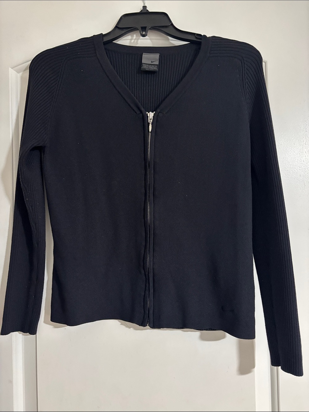 Nike Women's Black Ribbed Zip Cardigan Sweater